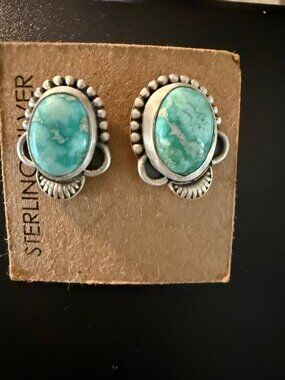 Artisan handcrafted Sterling Silver Whitewater Turquoise Southwestern Earrings